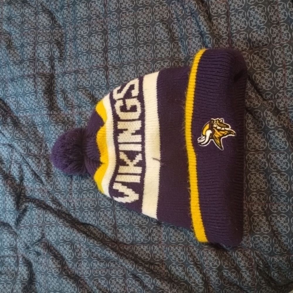 Vikings Kids Pom-Pom Beanie - Purple and Yellow